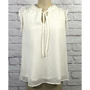 Womens Ivory Top SIZE SMALL Sheer Swiss Dot Blouse Sleeveless V Neck Ruffles NWT